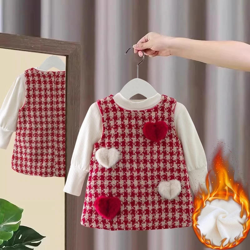 女童连衣裙秋冬装洋气宝宝公主裙套装加绒儿童小香风背心裙子冬季