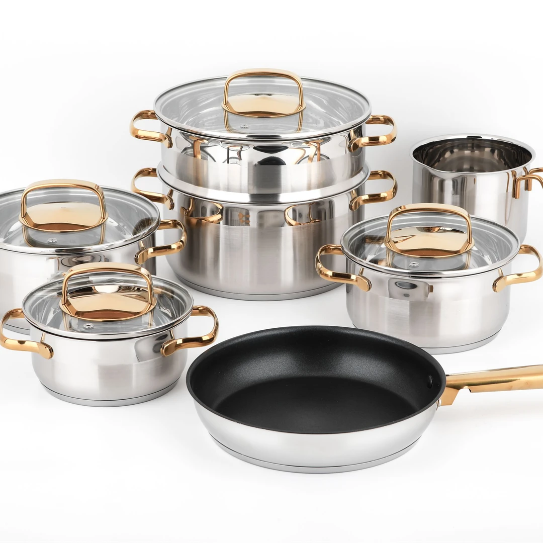 外贸精品不锈钢厨具 玫瑰金高端全钢材质汤蒸锅