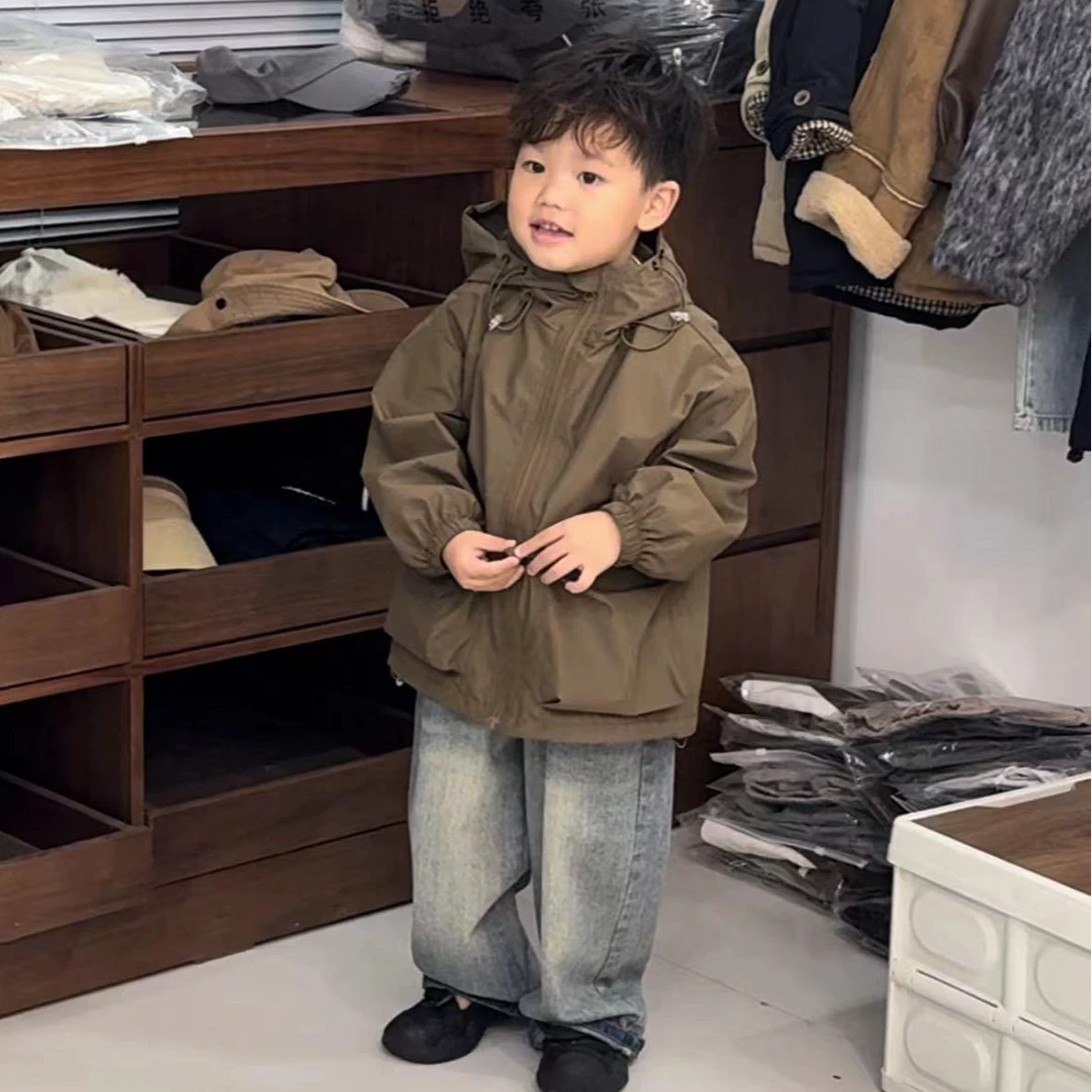 儿童男女宝宝男童宽松春秋新款时尚百搭洋气休闲童装冲锋衣外套