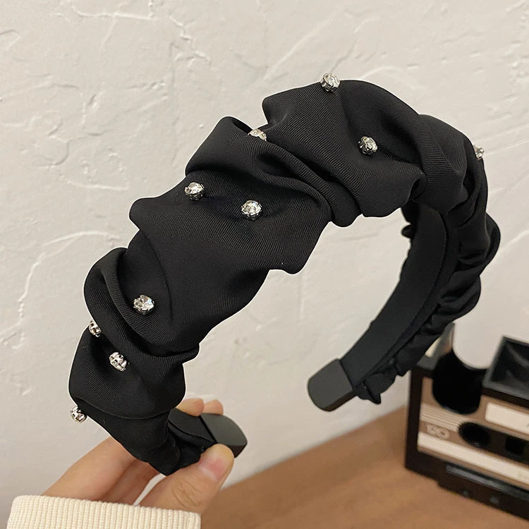 海瑟薇金属扣防滑条褶皱大水晶加宽边发箍系列女高档发箍财阀系列