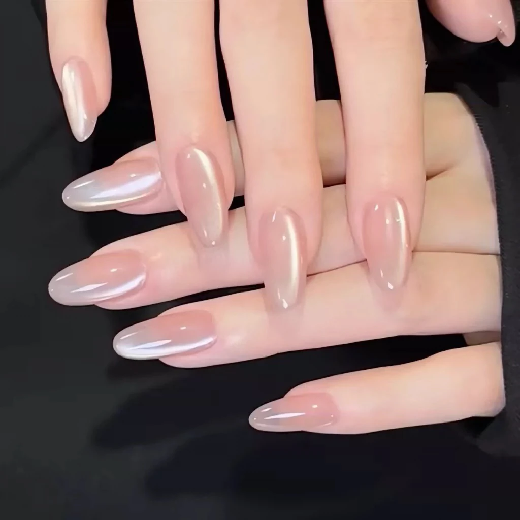 纯手工穿戴甲显白杏仁猫眼高级简约纯色成品美甲贴片孕妇假指甲