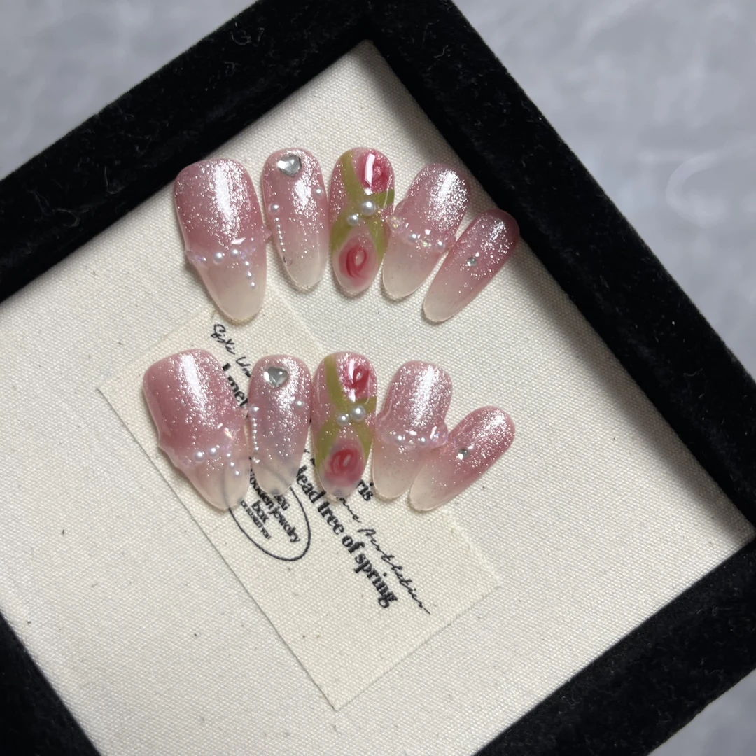 【K109 薄雾玫瑰】纯手工穿戴甲自然气质显白流行日常可拆卸