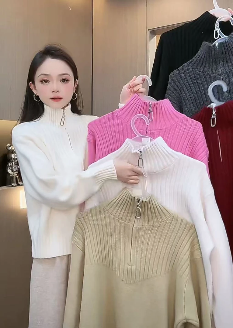 【秀宝女装】小个子百搭半高领针织毛衣XB5199