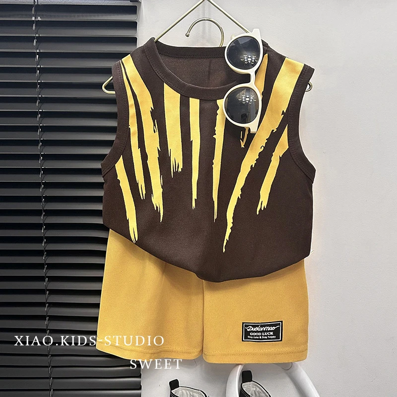 中小童夏季短裤套装宝宝无袖背心两件套儿童潮流时尚薄款夏装A类