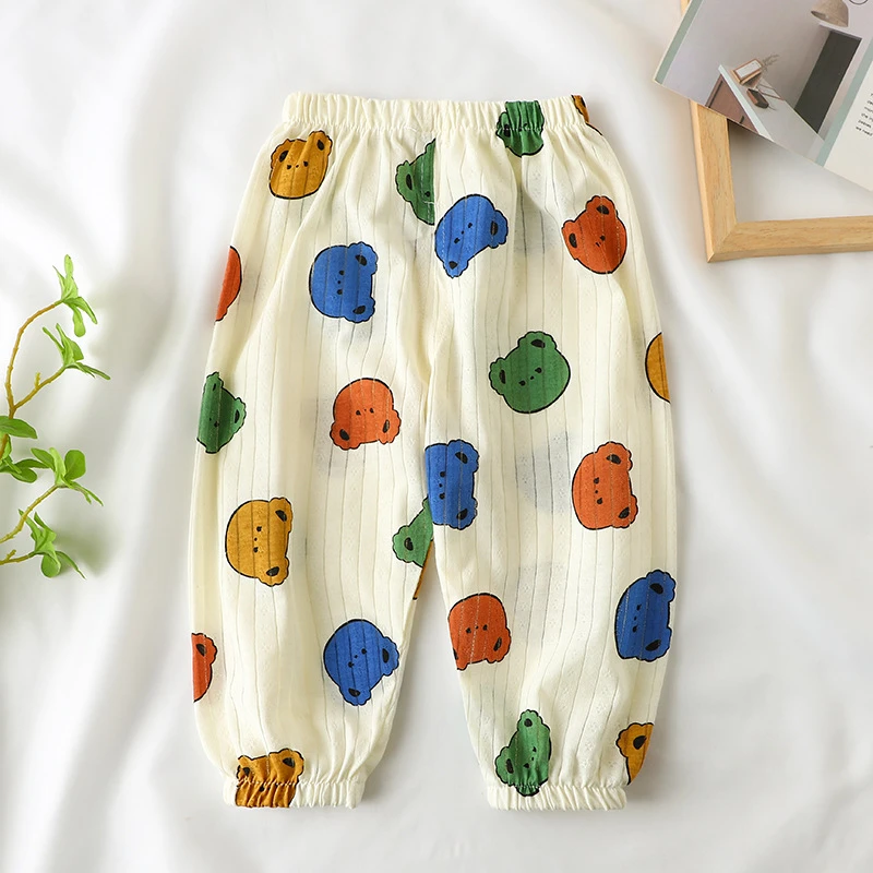 宝宝新款夏季纯棉薄款防蚊裤子男女童小童薄款束脚空调休闲灯笼裤