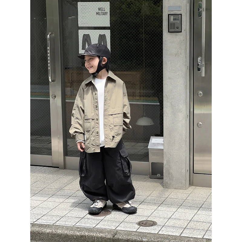 【清仓】略略童装男孩日系春秋儿童大口袋衬衫外套241WT073