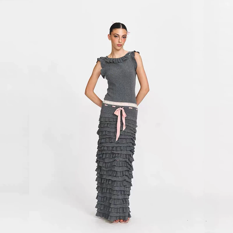 【VIINS】手工针织美丽奴羊毛混纺重工多层超长连身裙1021