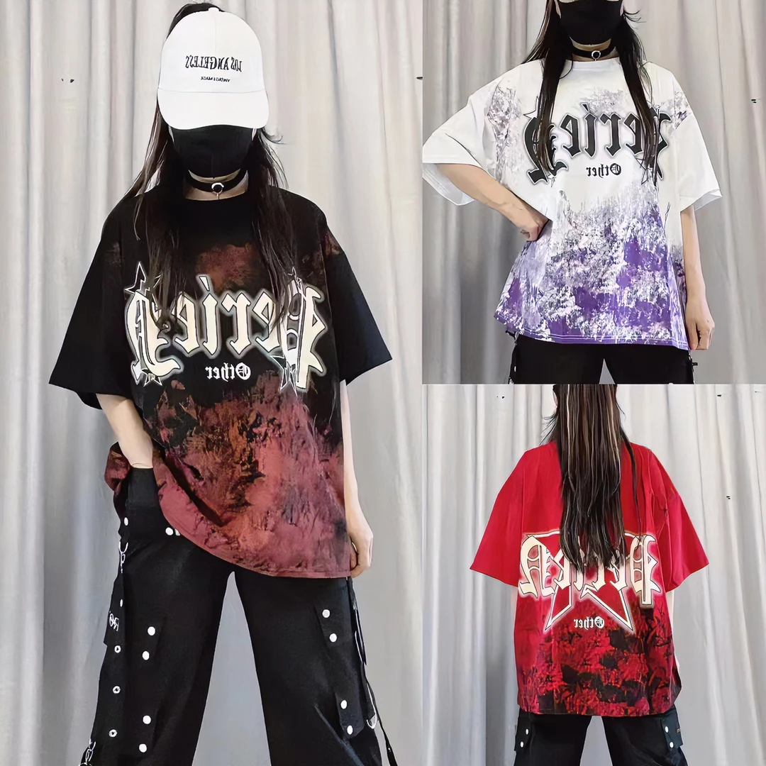 889进口咝光棉潮流拼色短袖 美式嘻哈风 宽松大版夏季舒适运动T恤