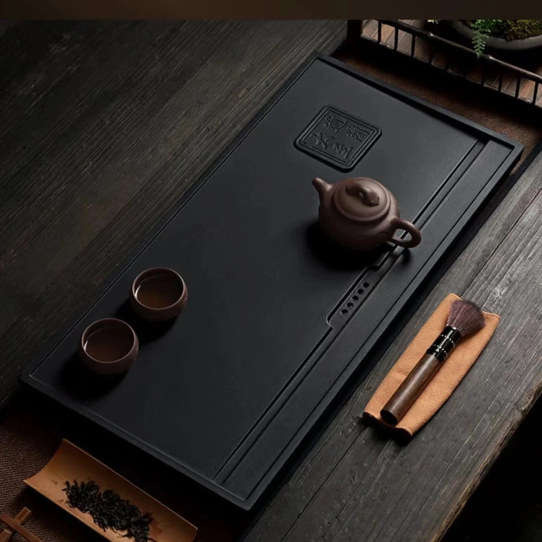 80*37*3大道款石茶盘立体浮雕家用办公两用客厅阳台直排下水茶盘