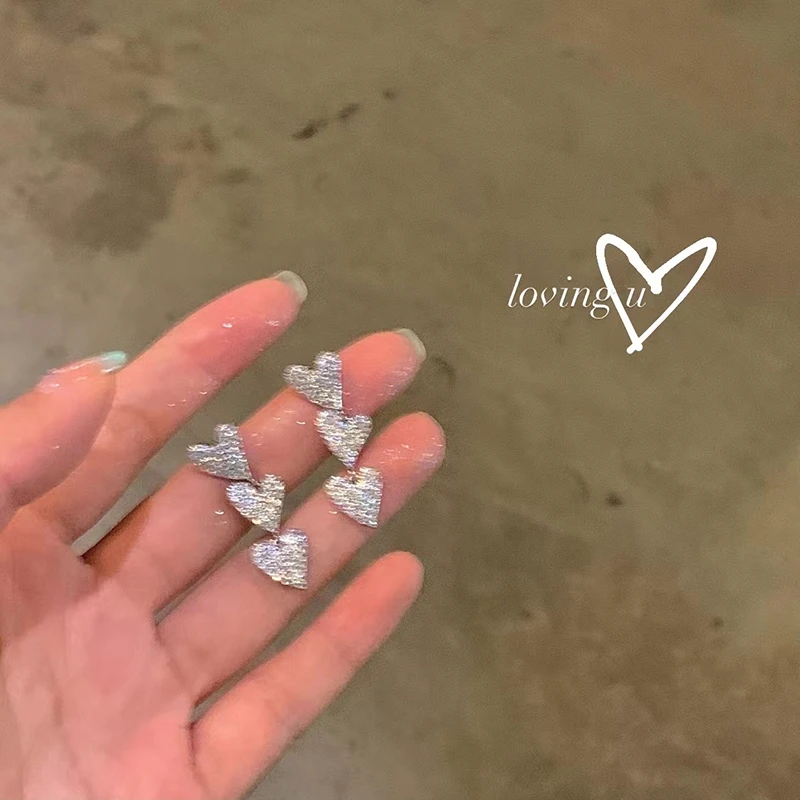 合金合成锆石耳饰 法式长款爱心耳环女小众设计感耳钉气质耳饰66