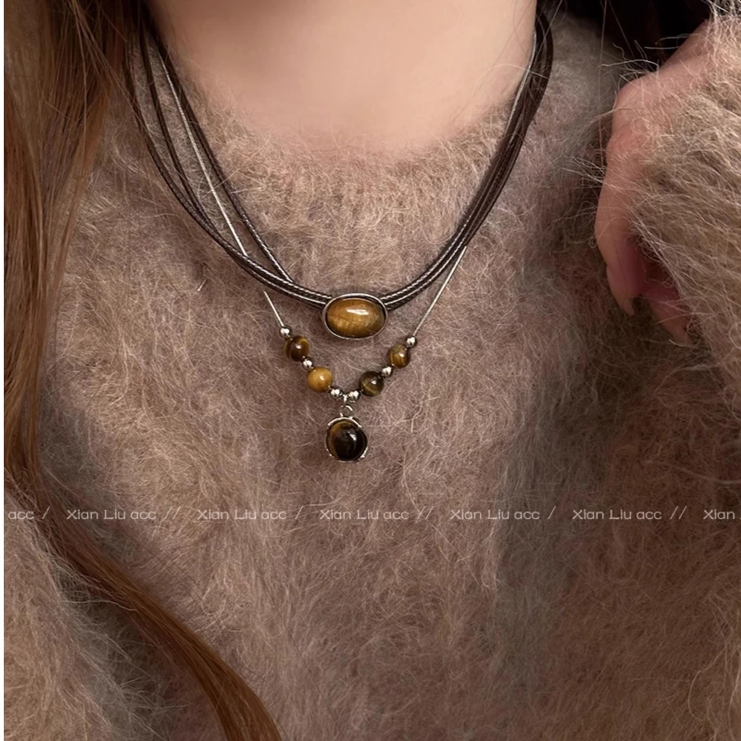 合金皮质项链 美拉德皮革项链女复古气质choker轻奢小众锁骨链C50