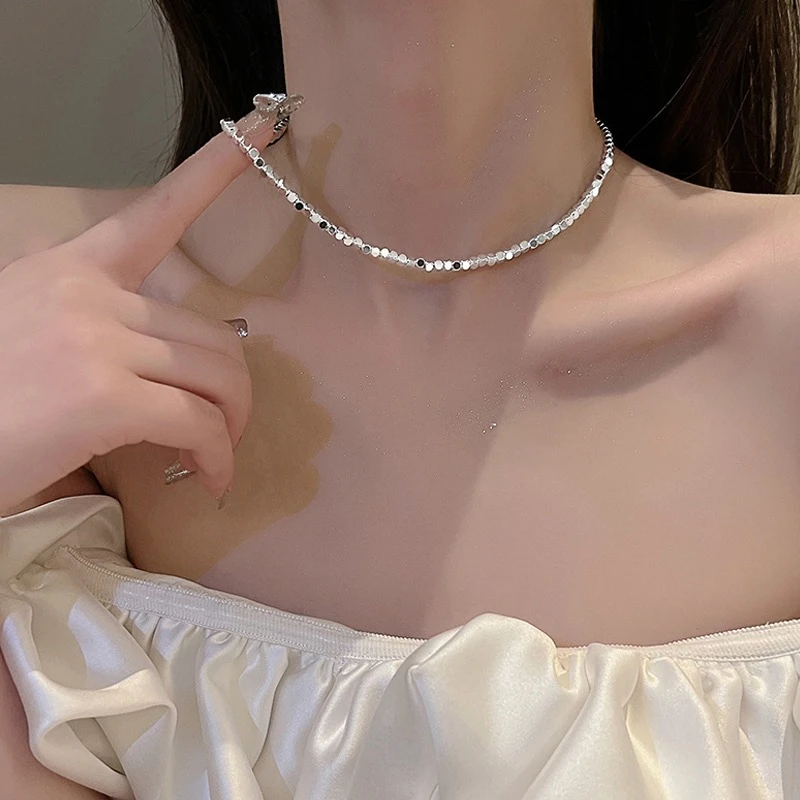 钛钢项链 碎银子素圈项链女潮小众设计高级感简约百搭锁骨链A15