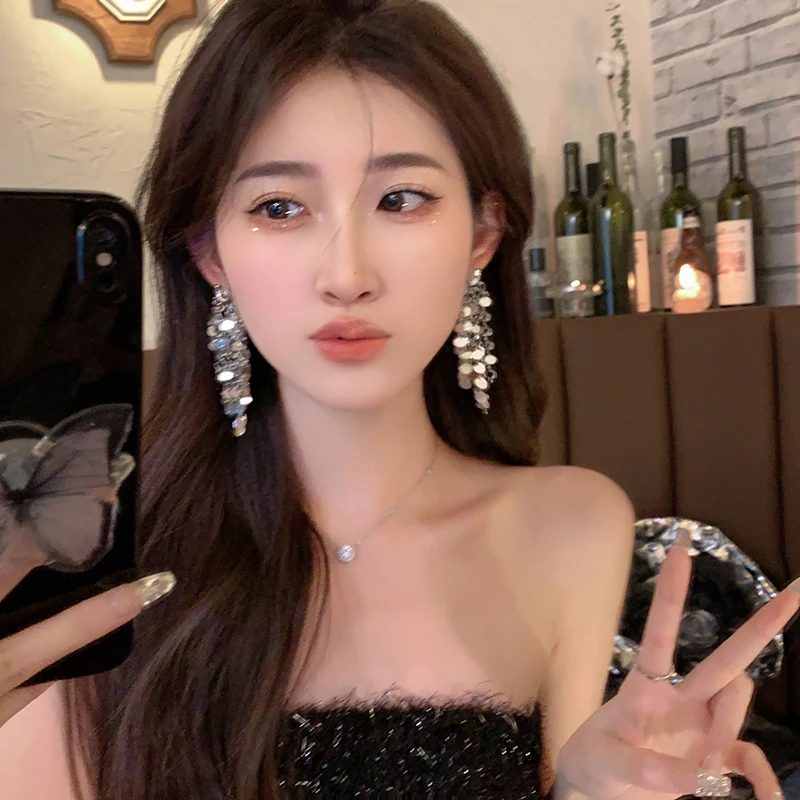 合金耳饰 小众设计高级感金属亮片流苏耳环女轻奢时尚百搭耳饰264