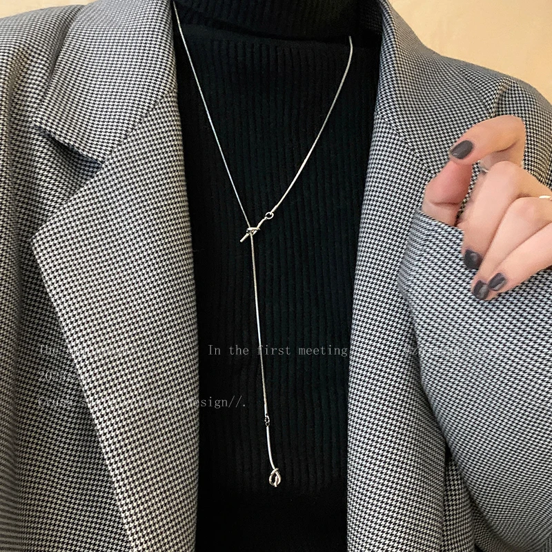 钛钢项链 钛钢项链钛钢抽拉式女冷淡风小众设计感配饰毛衣链501