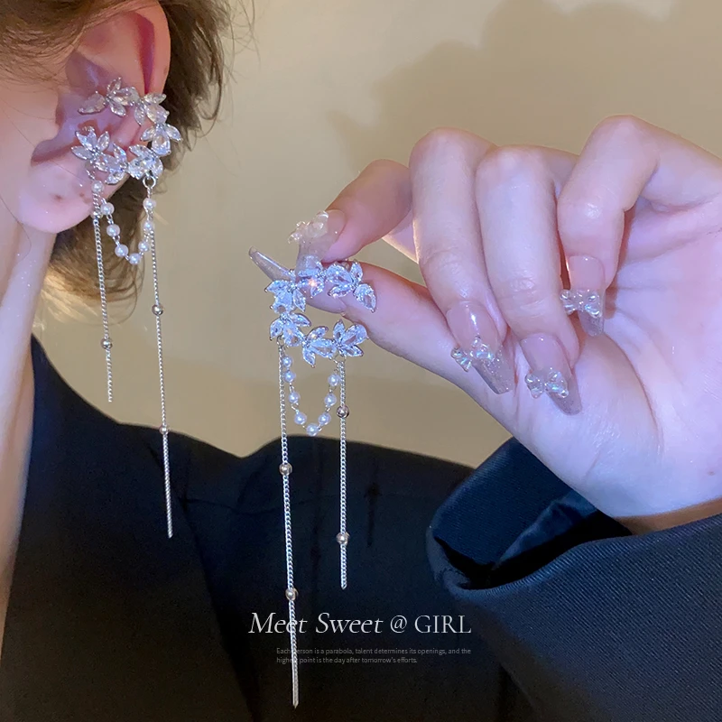 合金仿珍珠耳饰 流苏耳夹轻奢无耳洞耳骨夹小众设计感新娘耳饰232