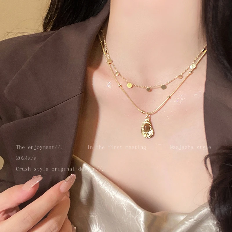 铜合金项链 虎眼石编织项链女美拉德复古风气质高级感锁骨链C79