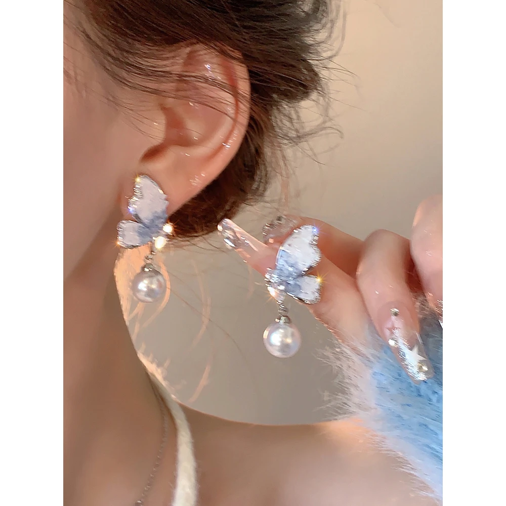 铜合金仿珍珠耳饰 翩翩起舞~蝴蝶耳环小众设计高级感耳钉女54