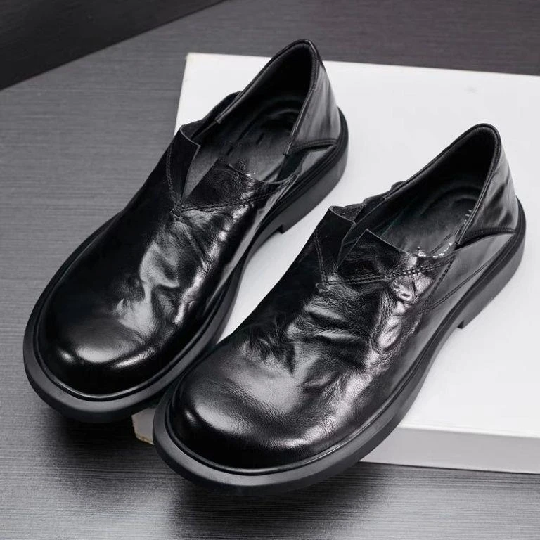 加绒爆款2023男鞋内增高休闲休闲男皮鞋百搭黑色软底春季潮流圆头