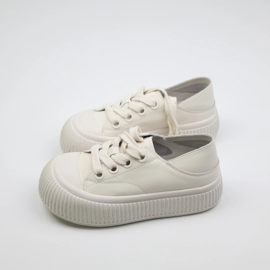 真皮两穿小白鞋女饼干鞋2024春季新款圆头厚底运动休闲鞋平底板鞋