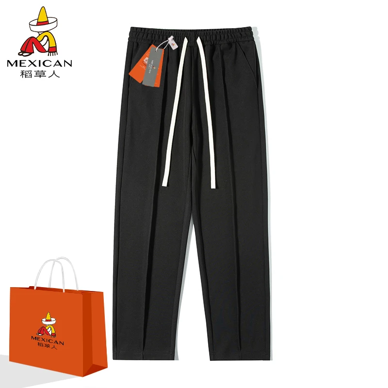 Mexican/稻草人简约纯色休闲裤男春秋款直筒运动长裤潮流百搭卫裤