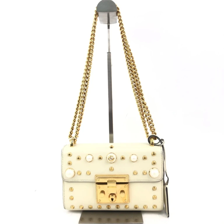 95新 GUCCI/古驰 安洁利知之古驰padlock珍珠铆钉单肩包17894H