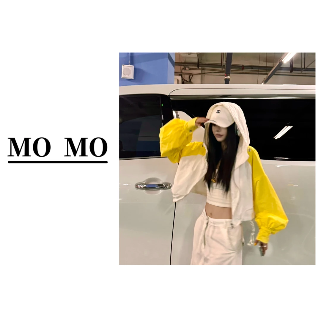 MOMO 【双生客·外套】2025新款灯笼袖拼接撞色外套短款小个子设计师