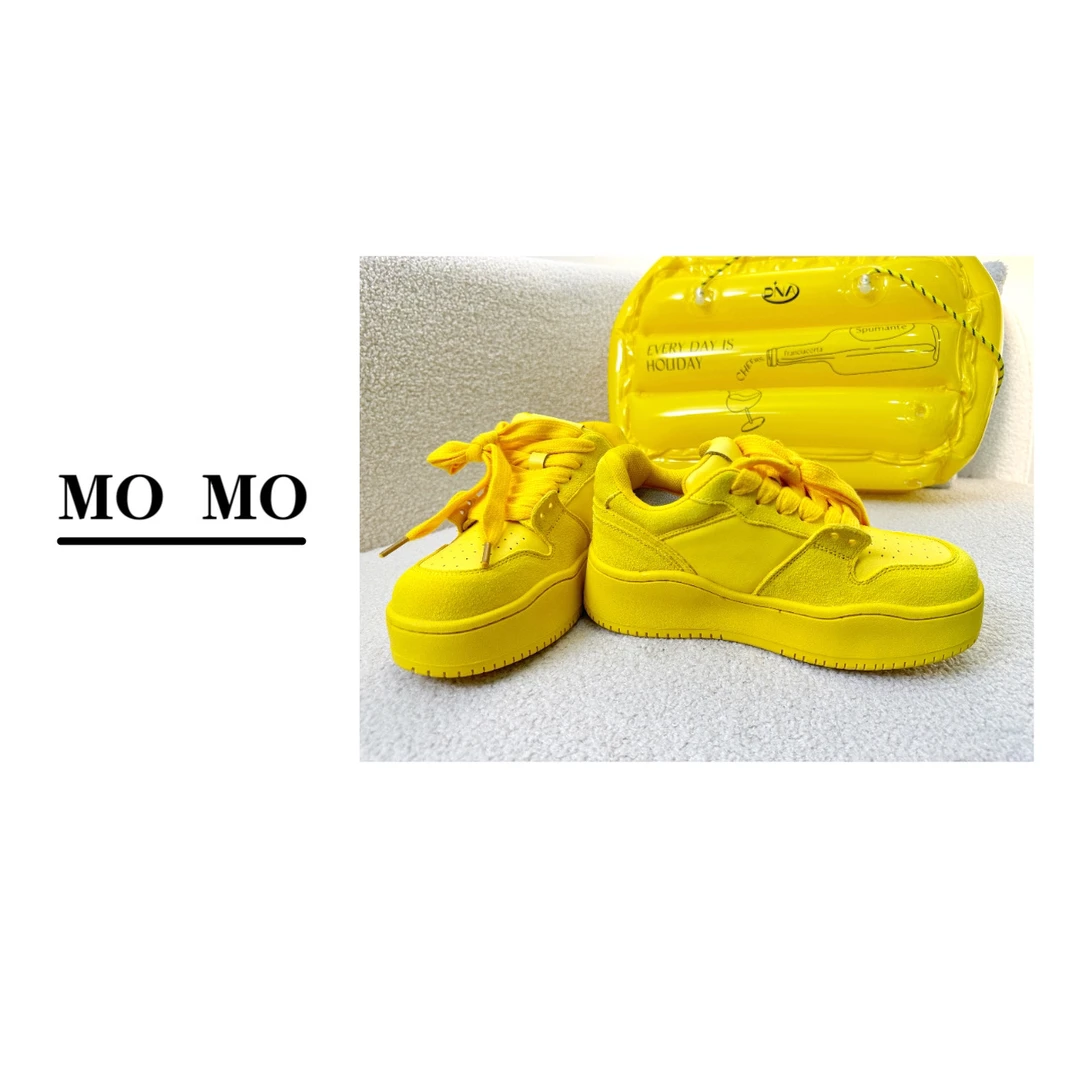 MOMO 【奶油华夫·板鞋】夏季新款百搭纯色厚底增高休闲圆头板鞋女