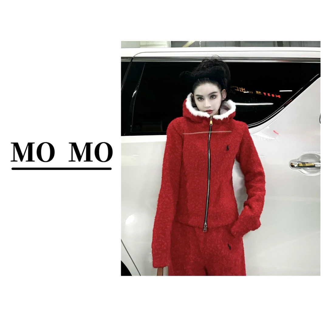 MOMO 【圣诞结·外套】冬季新款百搭保暖连帽上衣外套小个子短款女