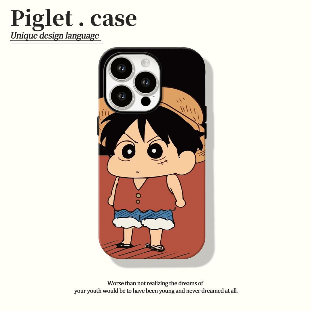 适用苹果15手机壳草帽小新iphone14可爱软壳11/12/13pro动漫卡通