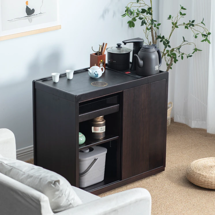 乌檀木黑色移动茶水柜储物茶几客厅家用泡茶桌简约新中式烧水茶柜