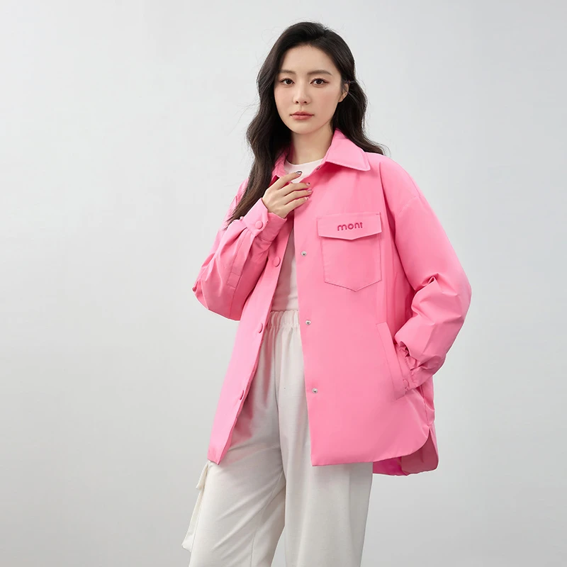 鸭鸭羽绒服女2024新款秋冬时尚休闲衬衫式夹克显瘦保暖小个子外套