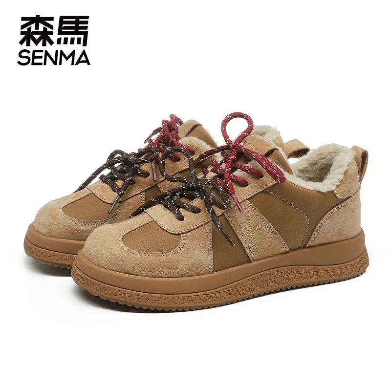 SENMA/森马女鞋厚底德训鞋2024秋冬加绒复古板鞋阿甘鞋运动休闲鞋