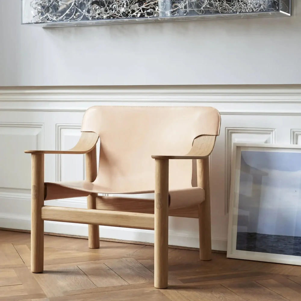 中古风伯纳德椅沙发椅家用客厅复古椅单人休闲椅丹麦实木马鞍皮