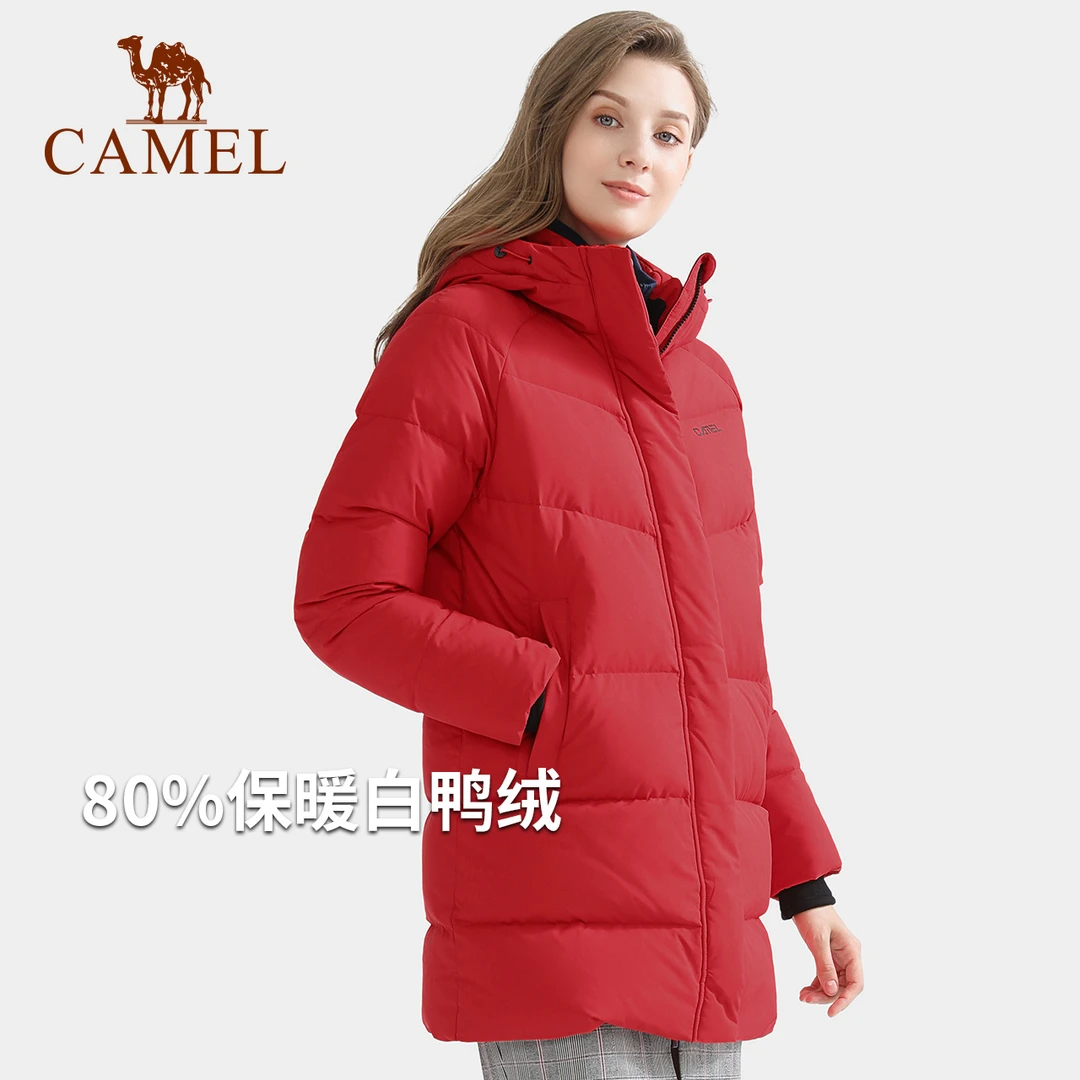 骆驼新款运动服加绒外套服女中长款秋冬季保暖长袖休闲女士羽绒服