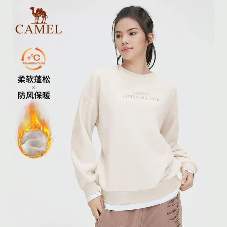 骆驼运动卫衣女摇粒绒秋冬新款保暖抓绒圆领套头假两件JD22263856