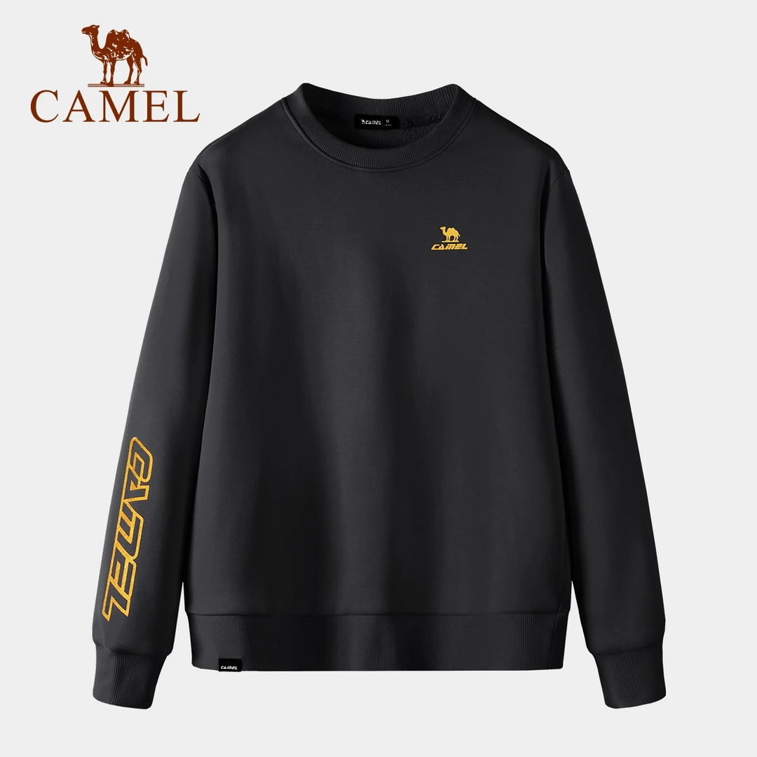 骆驼男女卫衣加绒百搭休闲圆领长袖时尚套头刺绣秋季潮流秋冬打底