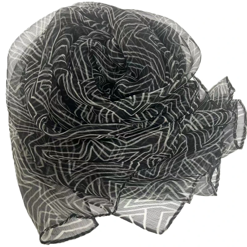 【条纹五角星】杭州丝绸桑蚕丝薄款丝巾时尚休闲气质女士围巾