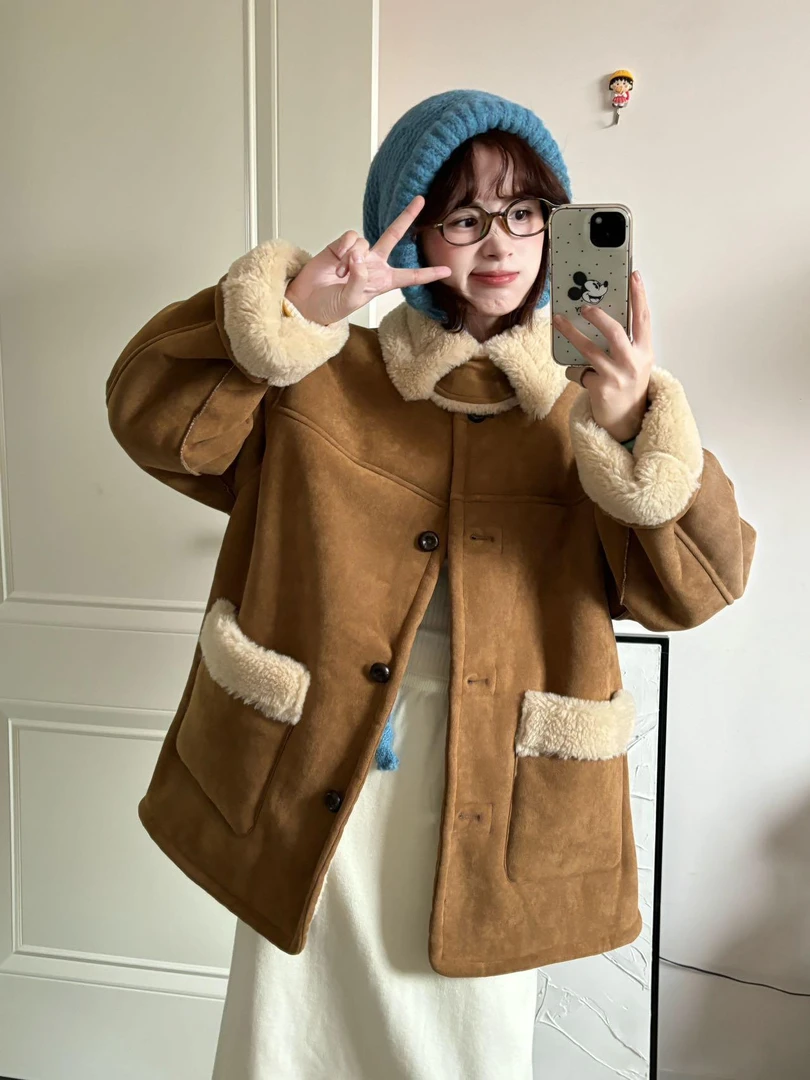 羊羔毛外套女两面穿新款环保仿皮草皮毛一体羊羔毛外套女冬季