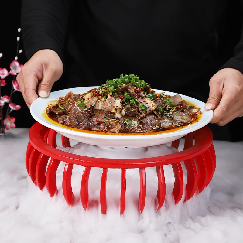 创意干冰明档圆形加热组合特色意境餐具明炉大盘鸡鱼盘菜盘镂空盘