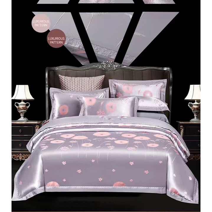 花枝雅韵-浅玉灰-轻奢全棉欧式提花高档刺绣工艺四件套-【M282】