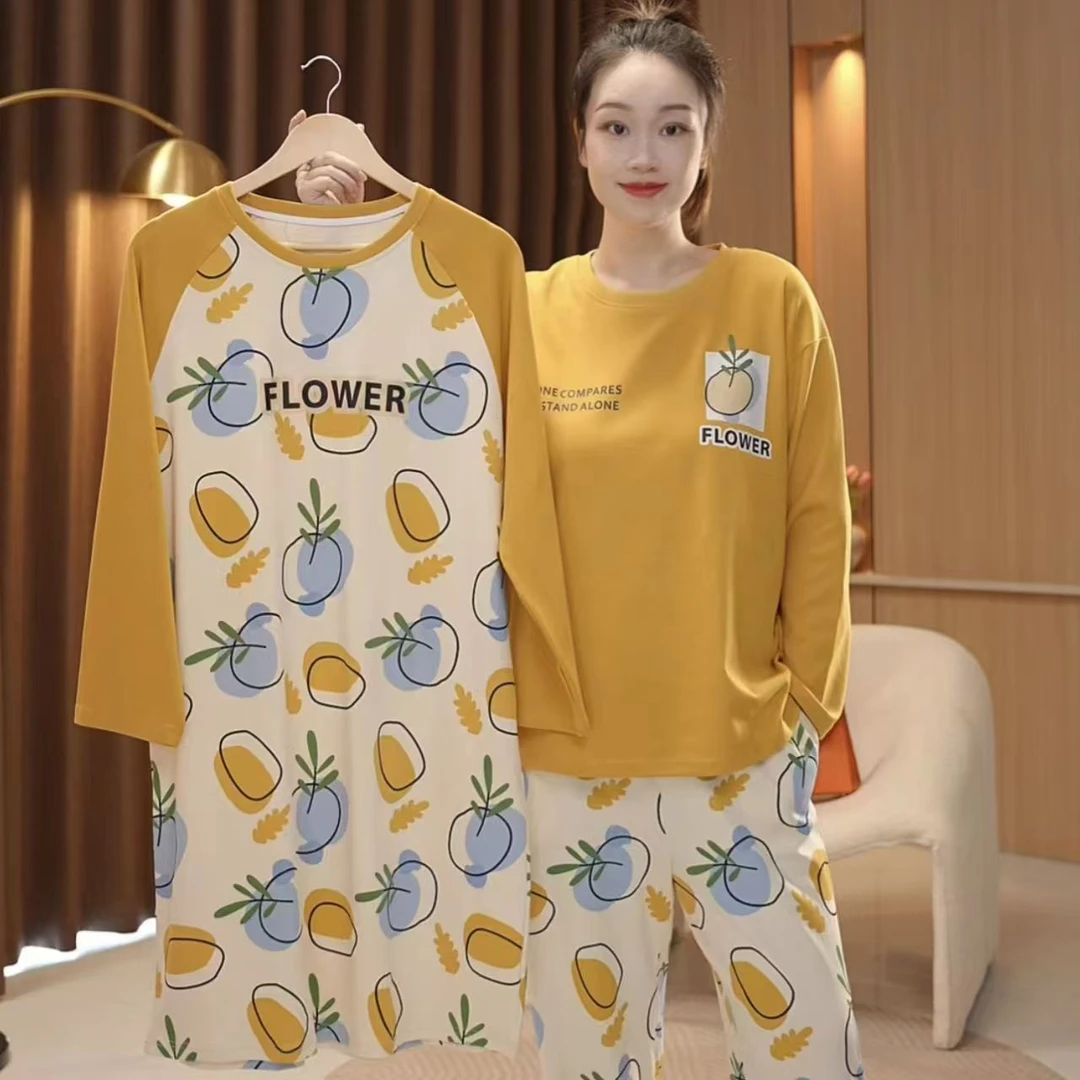 秋款纯棉【爆款柠檬～拍一发三】长袖长裤新品舒适家居服外穿4305