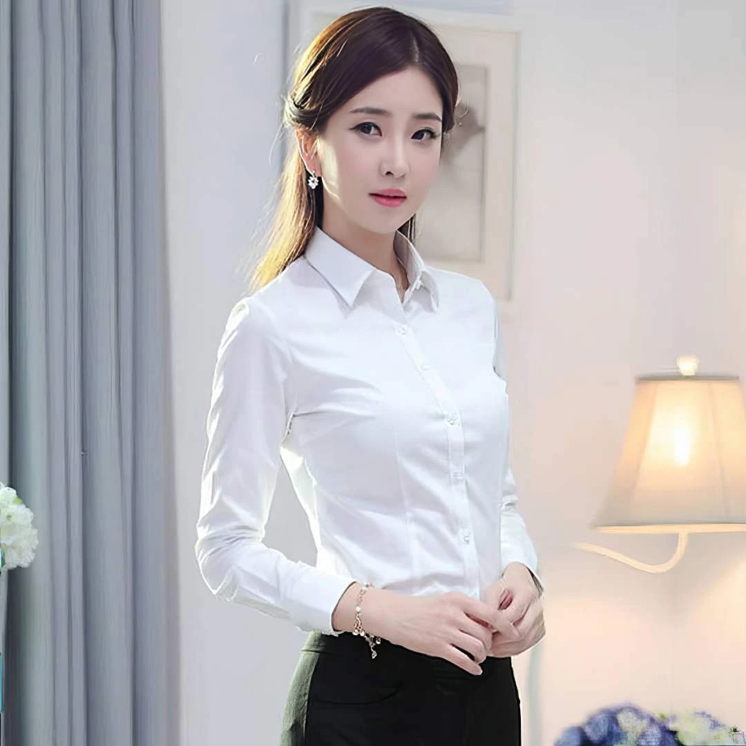 打底白衬衫长袖气质显瘦修身正装工作服女士时尚内搭衬衣职业通勤