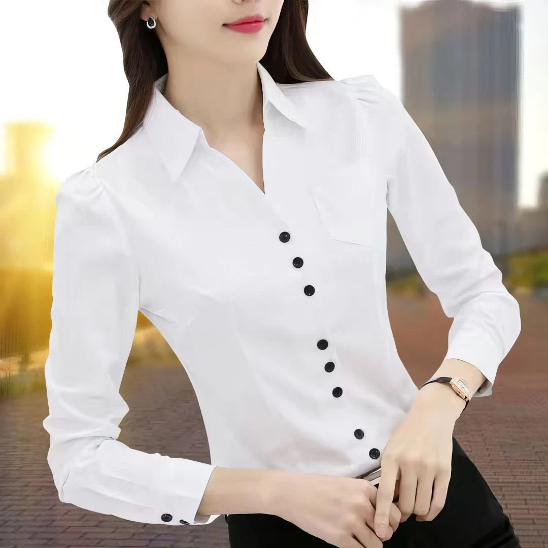 白色衬衫长袖2024春秋百搭职业衬衣韩版工作服修身打底时尚白衬衫