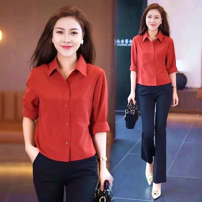时尚气质衬衫女2024早秋季新款长袖百搭显瘦短款小个子洋气衬衣