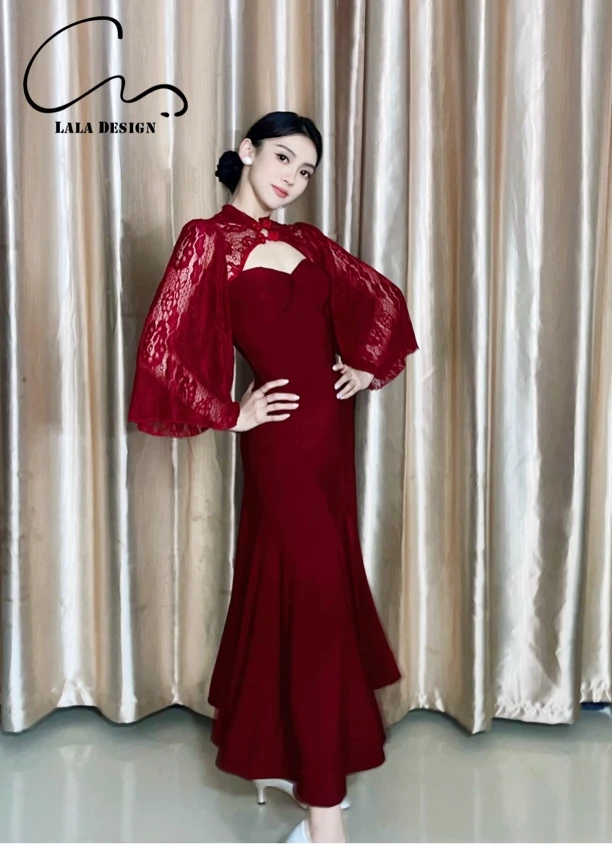 CM舞服沪上千金旗袍款夏季轻肤蕾丝显瘦摩登女士练习服摩登舞服