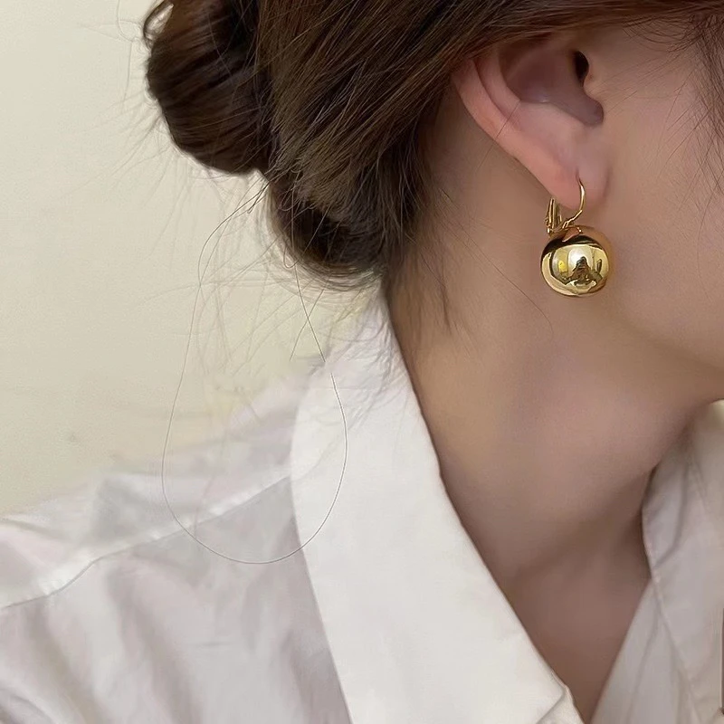 钛钢耳饰 李李家 时尚轻奢简约通勤百搭金色珠珠钛钢耳环