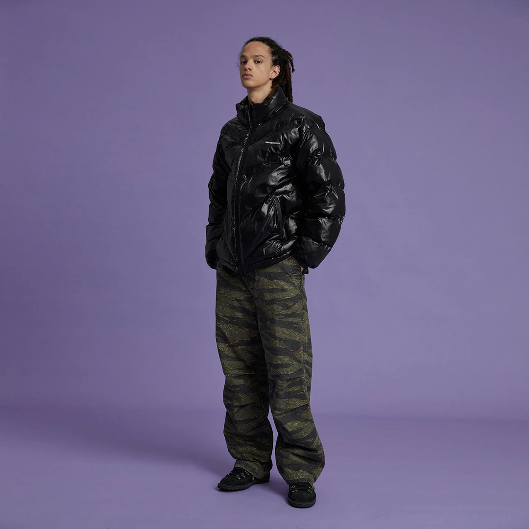 WASSUP亮面棉服男士休闲绿色宽松轻薄保暖立领冬季反季外套棉衣