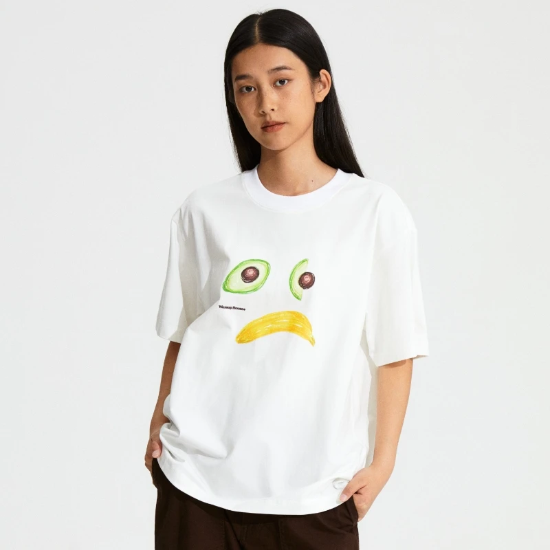 WASSUP牛油果香蕉印花短袖T恤高考毕业季白色户外情侣夏季透气