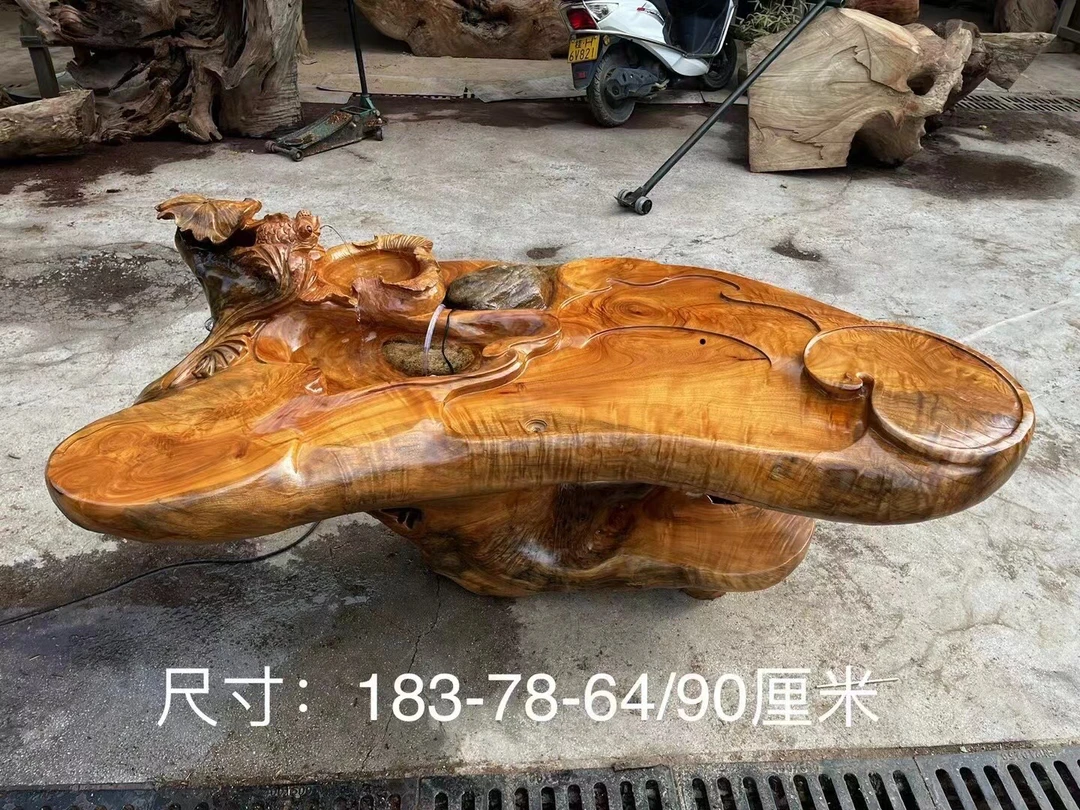 精品金丝茶桌高货整体大茶台树根艺术茶几流水一体家用六件套家具