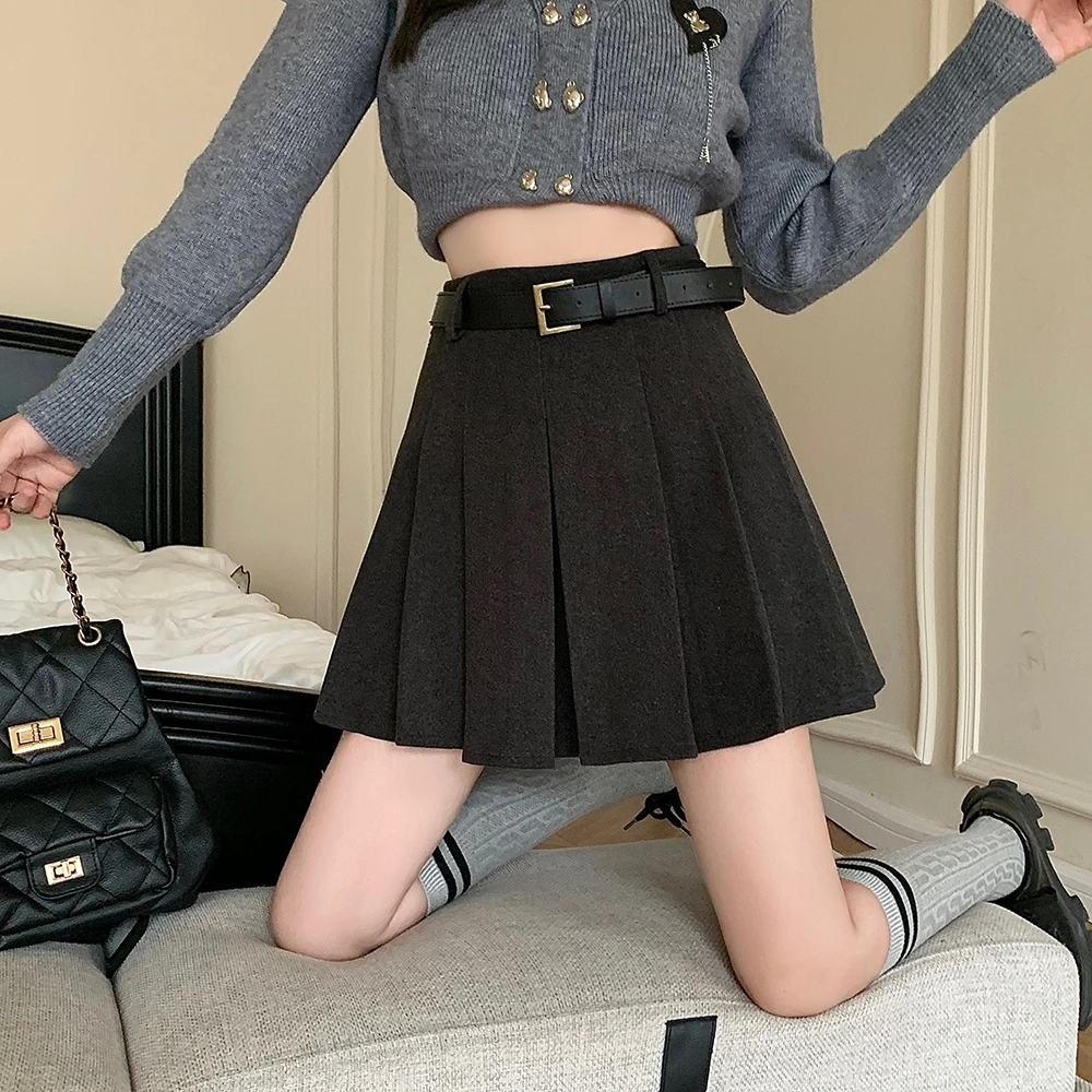 大码女装秋季新款港风复古校园风百褶裙收腰显瘦半身裙-ZXJ2266